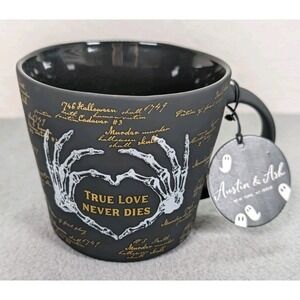 Austin & Ash 16 oz Mug Skeletons Love Goth Halloween Ceramic Black White Gold